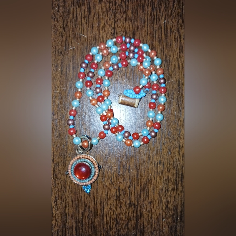 Upcycled Handmade Necklace - Imitation Pearls - Sunset Collection